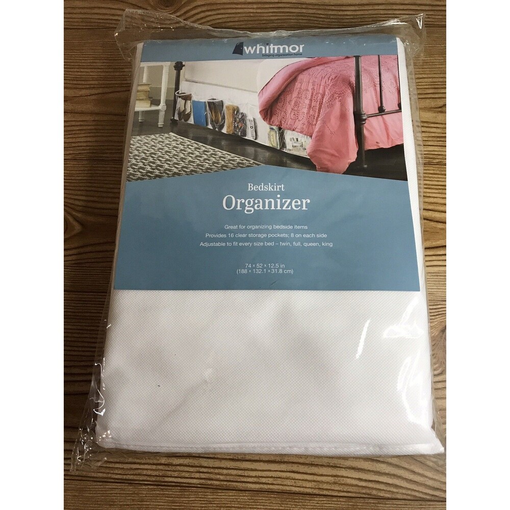 Whitmor Bedskirt Organizer 16 Clear Storage Pockets 8/side Adj Fits Twin To King